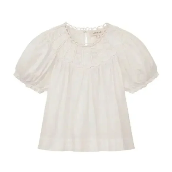THE GREAT. Splendor Top White Puff Sleeve Cotton Size 0 / Small - Picture 1 of 9
